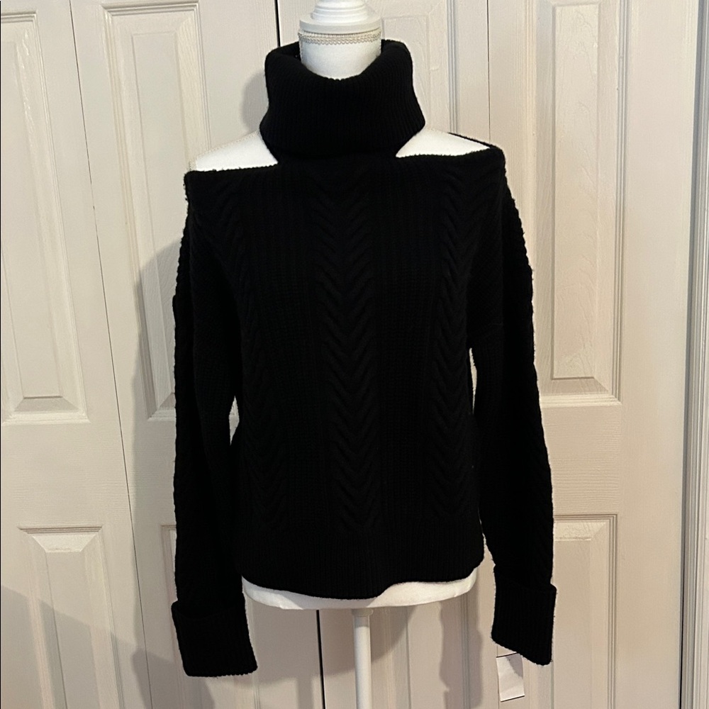 NWT PAIGE Black LORILEE Cowl Neck Sweater cold shoulder size small